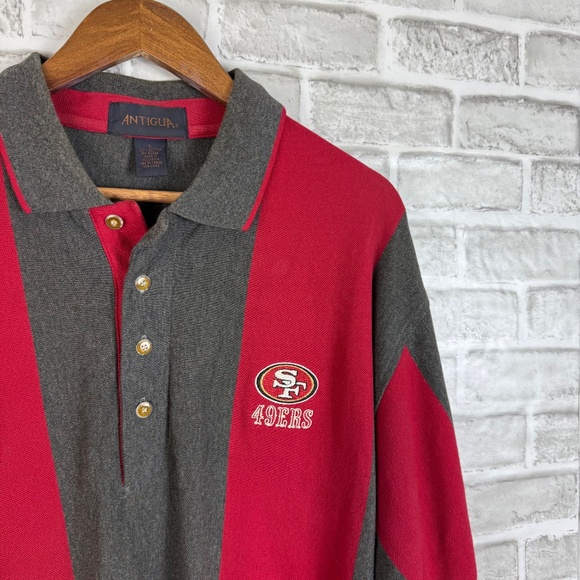 San Francisco 49ers x Antigua VTG Thick Cotton Colorblock Polo Shirt Mens LARGE - Picture 2 of 7